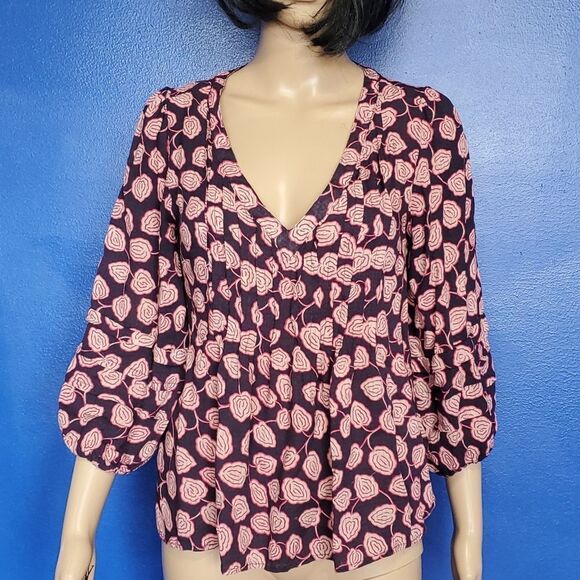 Anthropologie Maeve Cathy Pleated V-Neck Plum Top - Picture 5 of 11